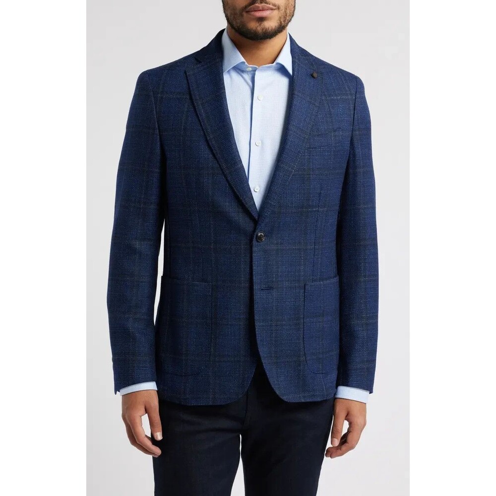 PETER MILLAR Sport Coat Mens Size 44 Blue Plaid CLYDE Wool Silk Blazer $1295